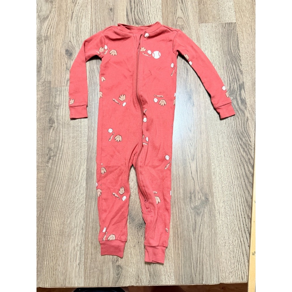 Pekkle One Piece, Infant Boys 12M Red White Brown Sleeper Zip Up Baseball